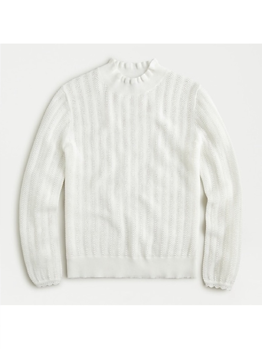 J.Crew White Pointelle Ruffle Mockneck Summer Sweater Medium